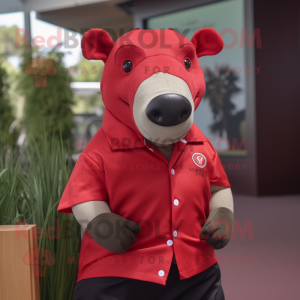 Red Tapir mascot costume character dressed with a Henley Shirt and Cufflinks