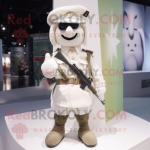 White Army Soldier mascot costume character dressed with a Vest and Berets