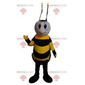 Glimlachende gele en zwarte bijenmascotte - Redbrokoly.com