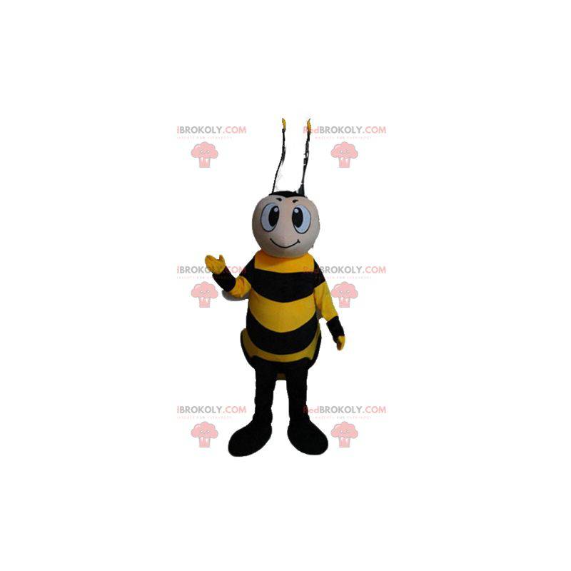 Smilende gul og svart bie-maskot - Redbrokoly.com