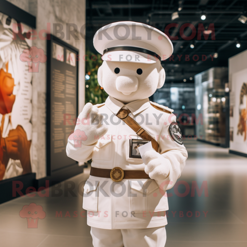 White Army Soldier mascot costume character dressed with a Vest and Berets