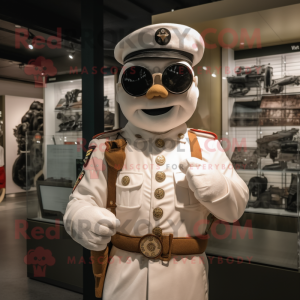 White Army Soldier mascot costume character dressed with a Vest and Berets