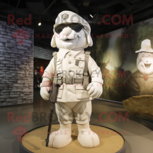 White Army Soldier mascot costume character dressed with a Vest and Berets