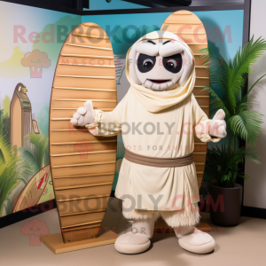 Beige Dim Sum mascot costume character dressed with a Board Shorts and Wraps