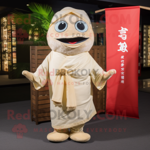 Beige Dim Sum maskot kostym...