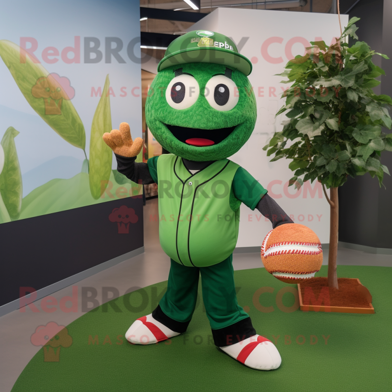 Forest Green Cherry mascot costume character dressed with a Baseball Tee and Wraps Forest Green Cherry mascot costume character dressed with a Baseball Tee and Wraps