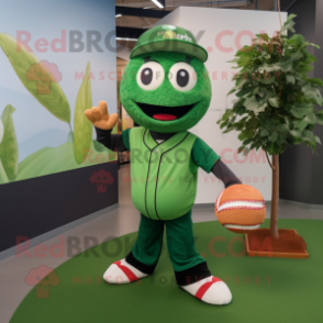 Forest Green Cherry mascot costume character dressed with a Baseball Tee and Wraps