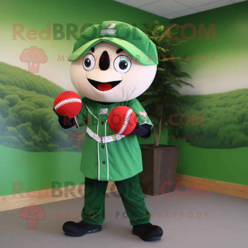 Forest Green Cherry mascot costume character dressed with a Baseball Tee and Wraps