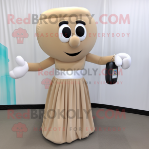 Tan Boxing Glove mascot costume character dressed with a Maxi Skirt and Clutch bags