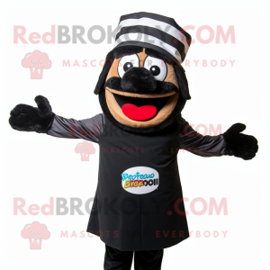 Black Lasagna mascot costume character dressed with a Windbreaker and Hats