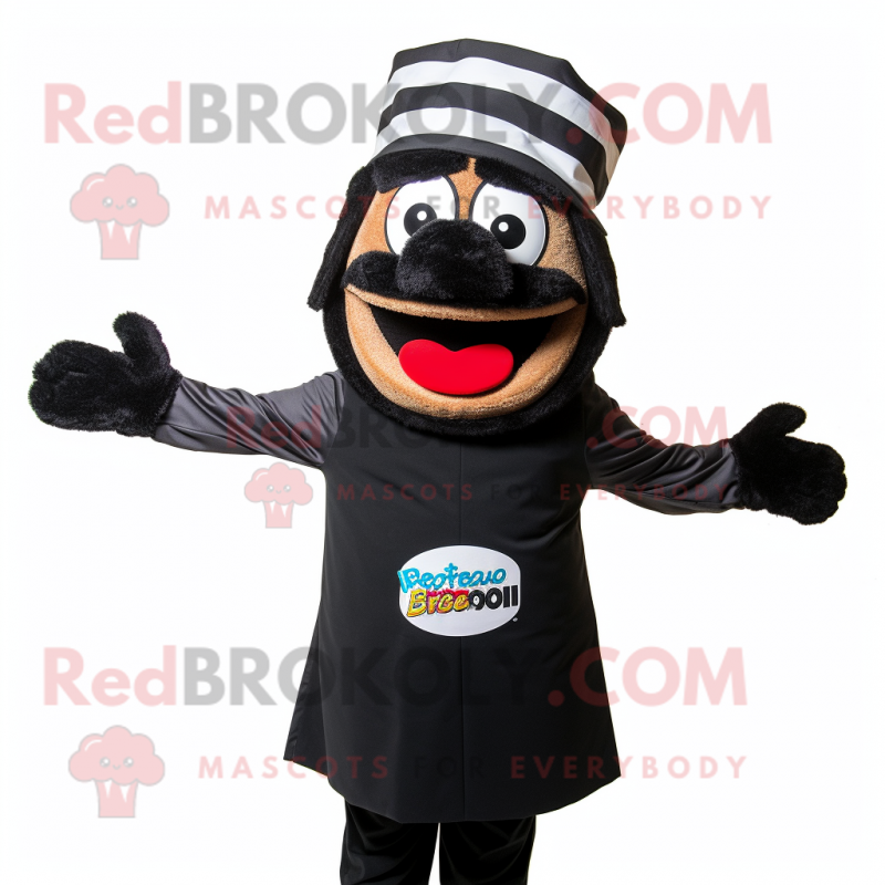 Black Lasagna mascot costume character dressed with a Windbreaker and Hats Black Lasagna mascot costume character dressed with a Windbreaker and Hats