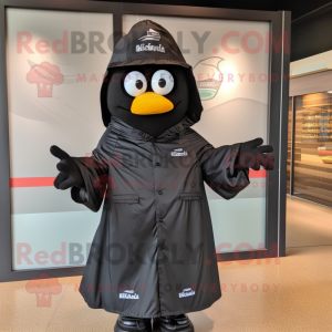 Black Lasagna mascot costume character dressed with a Windbreaker and Hats