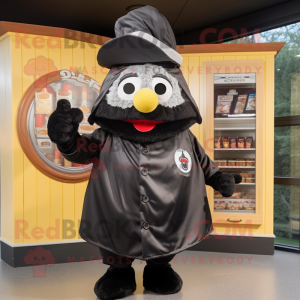 Black Lasagna mascot costume character dressed with a Windbreaker and Hats