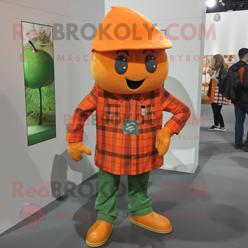 Orange Cucumber mascot costume character dressed with a Flannel Shirt and Brooches Orange Cucumber mascot costume character dressed with a Flannel Shirt and Brooches