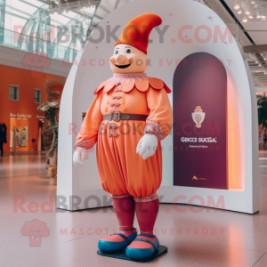 Peach Swiss Guard mascot costume character dressed with a Joggers and Brooches