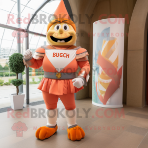 Peach Swiss Guard mascot costume character dressed with a Joggers and Brooches