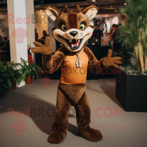 Brown Chupacabra mascot costume character dressed with a Suit Pants and Anklets