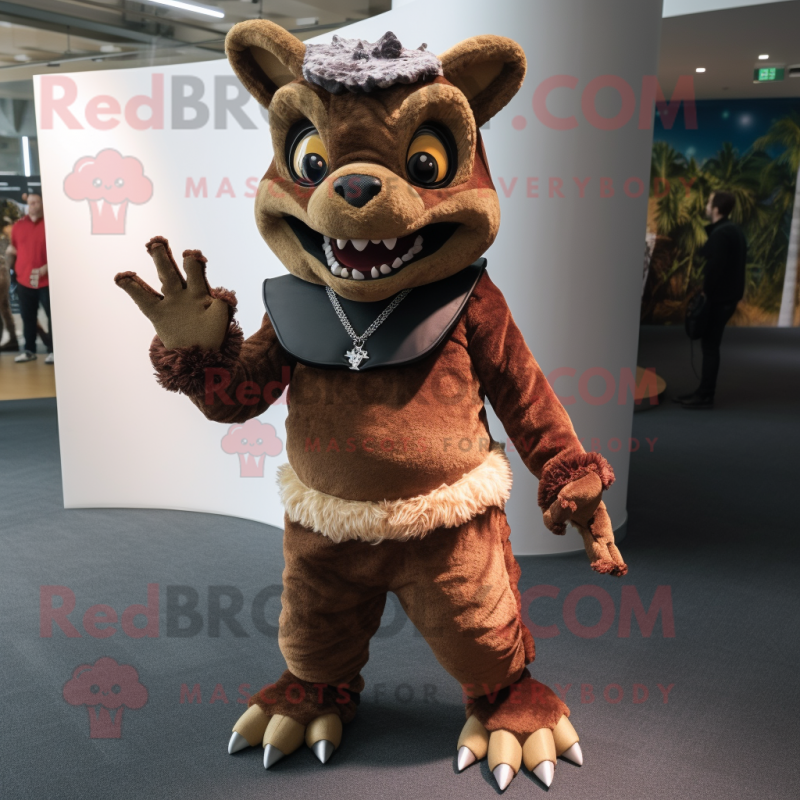 Brown Chupacabra mascot costume character dressed with a Suit Pants and Anklets