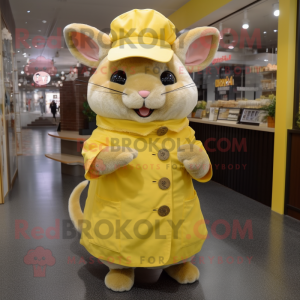 Yellow Chinchilla mascot costume character dressed with a Wrap Skirt and Caps
