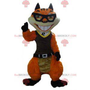 Mascotte de chat de renard orange et blanc avec des lunettes -