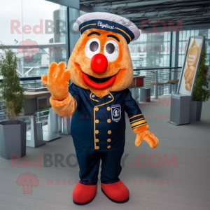 Navy Currywurst mascot costume character dressed with a Trousers and Hair clips