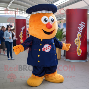 Navy Currywurst mascot costume character dressed with a Trousers and Hair clips