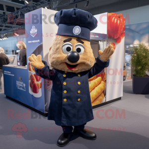 Navy Currywurst mascot costume character dressed with a Trousers and Hair clips