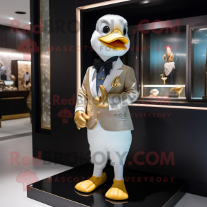 Beige Duck mascot costume character dressed with a Tuxedo and Watches