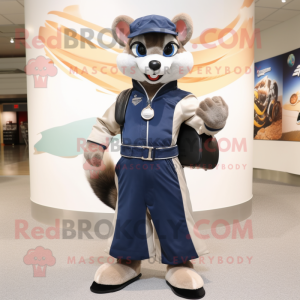 Navy Weasel mascot costume character dressed with a Moto Jacket and Handbags