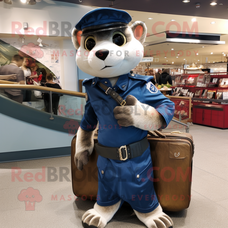 Navy Weasel mascot costume character dressed with a Moto Jacket and Handbags