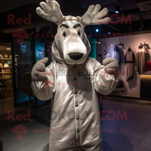 Silver Moose mascot costume character dressed with a Parka and Gloves