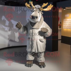 Silver Moose mascot costume character dressed with a Parka and Gloves