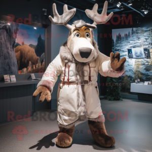 Silver Moose mascot costume character dressed with a Parka and Gloves