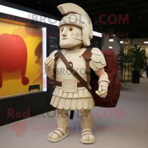 Cream Roman Soldier mascot costume character dressed with a Suit and Backpacks