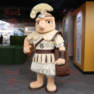 Cream Roman Soldier mascot costume character dressed with a Suit and Backpacks