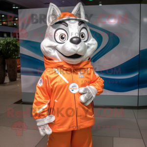 Silver Orange mascot costume character dressed with a Windbreaker and Watches