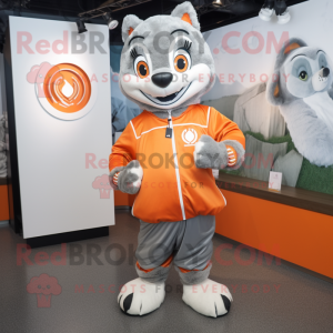Silver Orange mascot costume character dressed with a Windbreaker and Watches