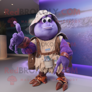 Lavender Hermit Crab mascot costume character dressed with a Vest and Keychains