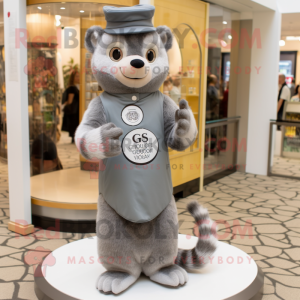 Gray Hourglass mascot costume character dressed with a Henley Shirt and Foot pads