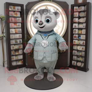 Gray Hourglass mascot costume character dressed with a Henley Shirt and Foot pads