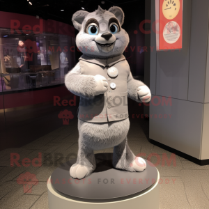 Gray Hourglass mascot costume character dressed with a Henley Shirt and Foot pads