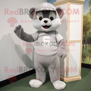 Gray Hourglass mascot costume character dressed with a Henley Shirt and Foot pads