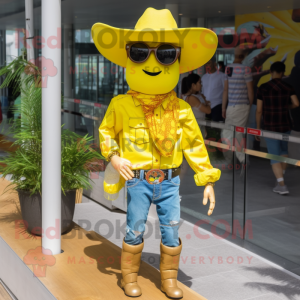 Gul Cowboy maskot kostume...