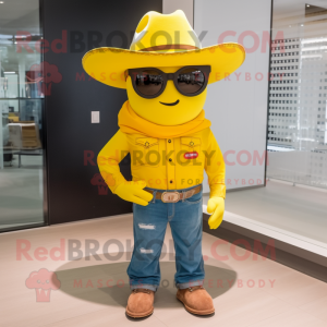 Gul Cowboy maskot kostume...