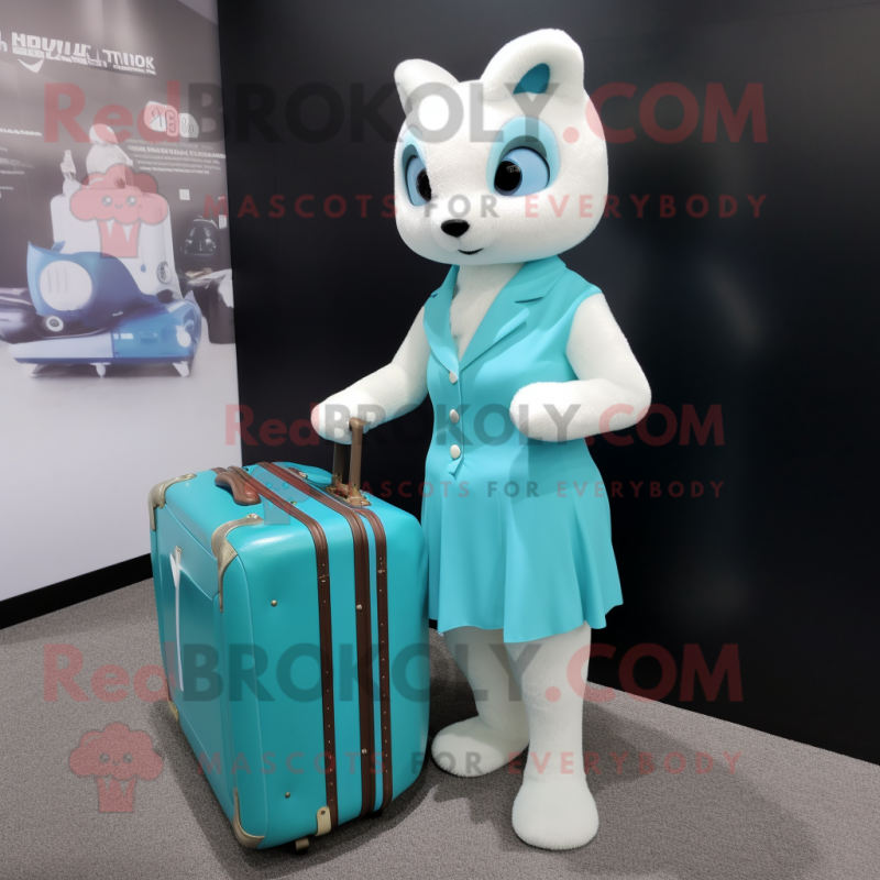 Cyan Ermine mascot costume character dressed with a Mini Dress and Briefcases