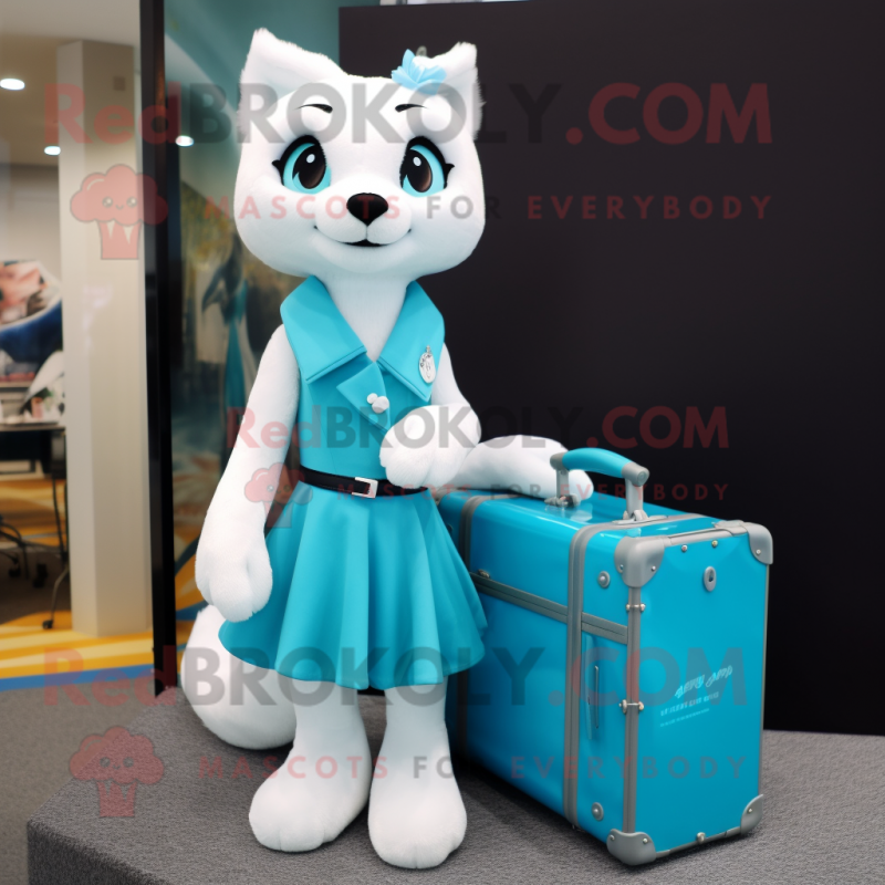 Cyan Ermine mascot costume character dressed with a Mini Dress and Briefcases