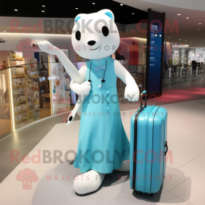Cyan Ermine mascot costume character dressed with a Mini Dress and Briefcases