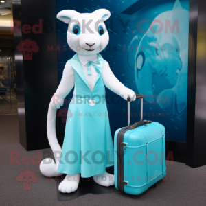 Cyan Ermine mascot costume character dressed with a Mini Dress and Briefcases