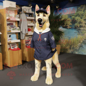 Navy Dog mascot costume character dressed with a Cargo Shorts and Shoe clips