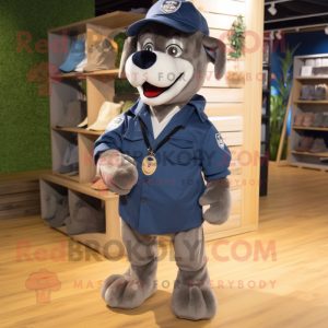 Navy Dog mascot costume character dressed with a Cargo Shorts and Shoe clips